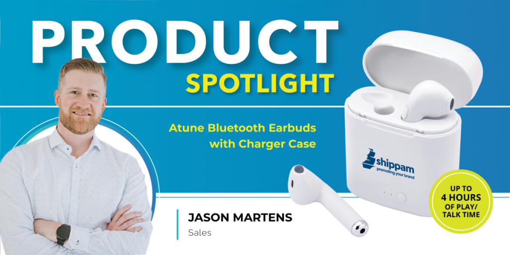 Stay in tune with Atune Bluetooth earbuds. If you’re looking for a promotional item that suits a wide age range for on-the-go brand awareness, these Bluetooth earbuds are for you.