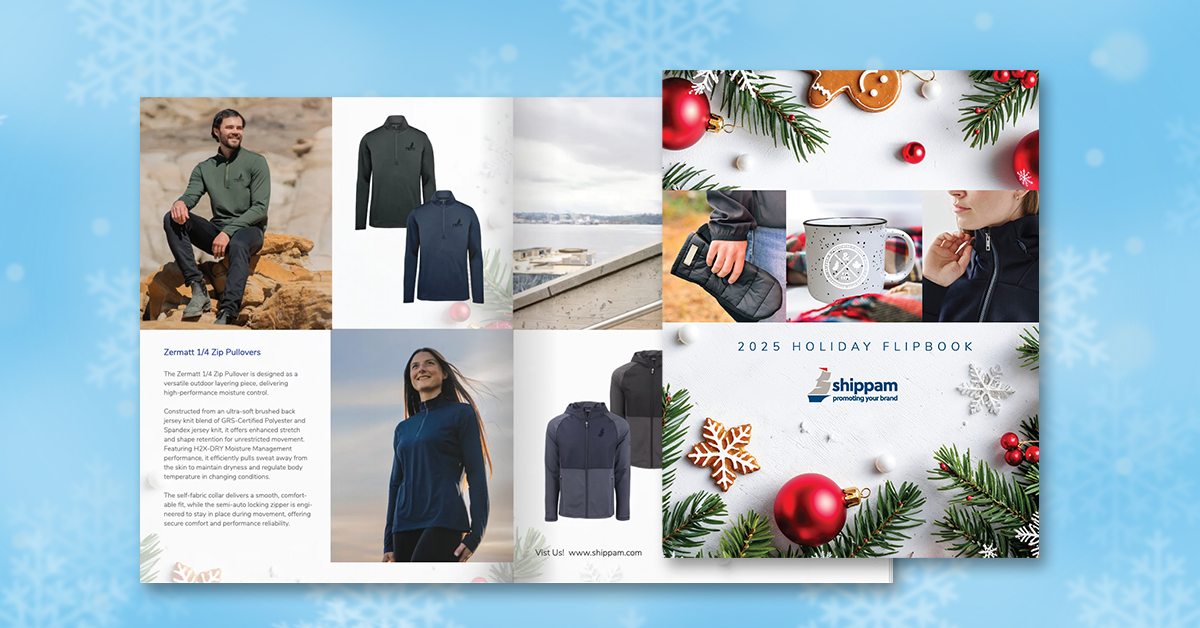 2025 Holiday Flip book, promotional products, Shippam & Associates